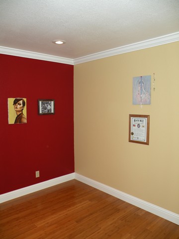 Crown molding and baseboards installed and painted